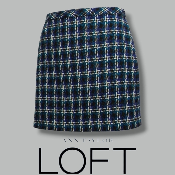 Ann Taylor Loft Women’s Plaid Tweed Lined Skirt with Side Zip Pockets Size 8 - Picture 10 of 11